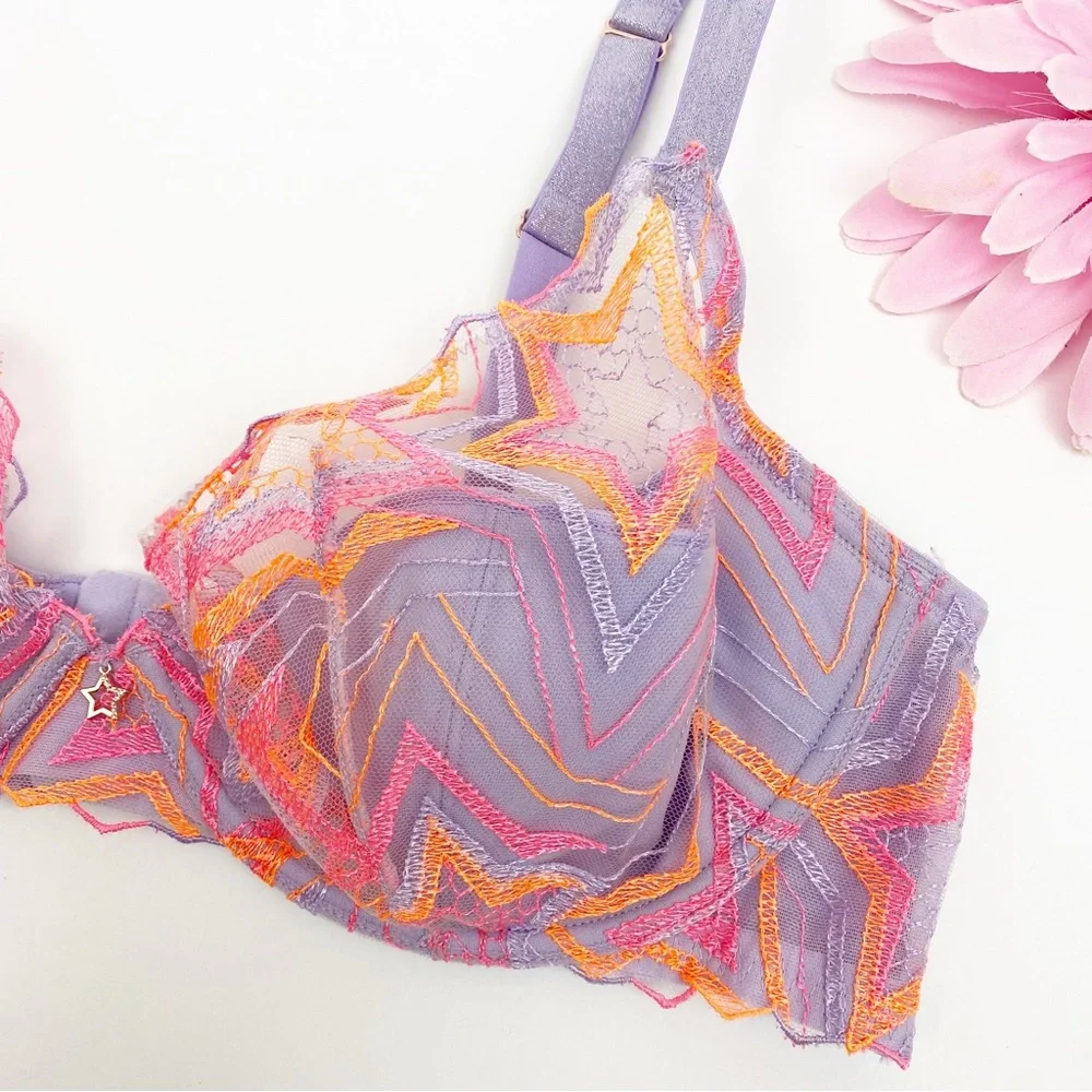 Savage X Fenty Shining Star Embroidered Lace Unlined Demi Bra